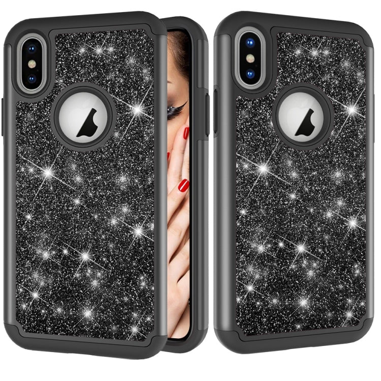 For iPhone X / XS Glitter Powder Contrast Skin Shockproof Silicone + PC Protective Case
