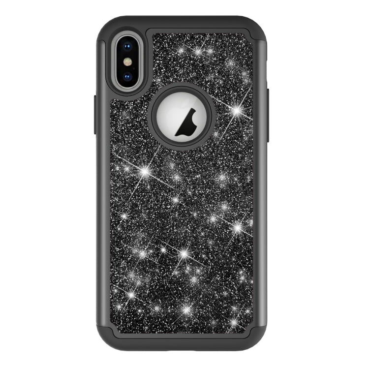 For iPhone X / XS Glitter Powder Contrast Skin Shockproof Silicone + PC Protective Case