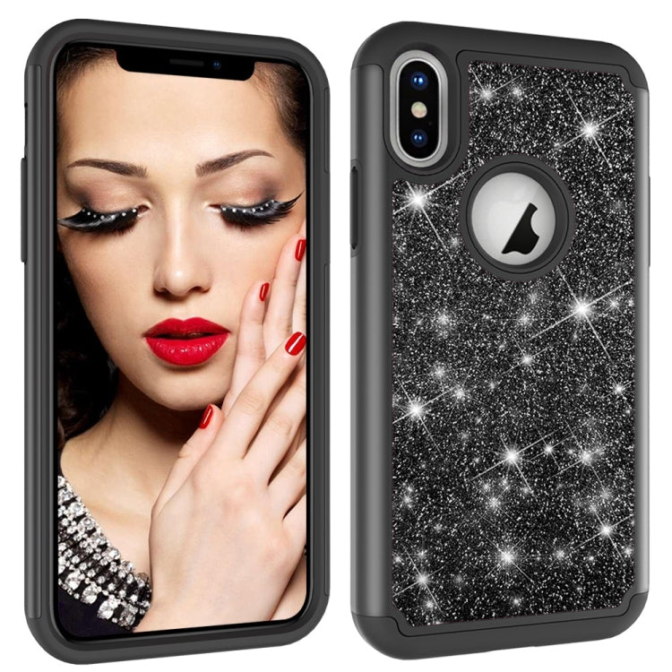 For iPhone X / XS Glitter Powder Contrast Skin Shockproof Silicone + PC Protective Case