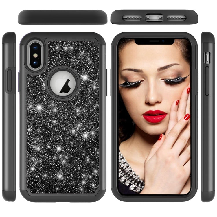 For iPhone X / XS Glitter Powder Contrast Skin Shockproof Silicone + PC Protective Case