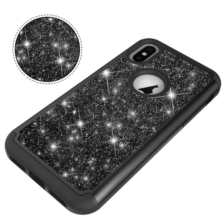 For iPhone X / XS Glitter Powder Contrast Skin Shockproof Silicone + PC Protective Case