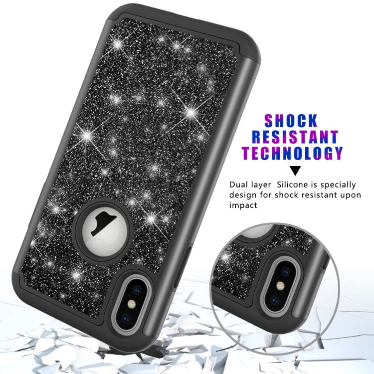 For iPhone X / XS Glitter Powder Contrast Skin Shockproof Silicone + PC Protective Case