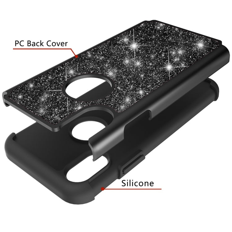 For iPhone X / XS Glitter Powder Contrast Skin Shockproof Silicone + PC Protective Case