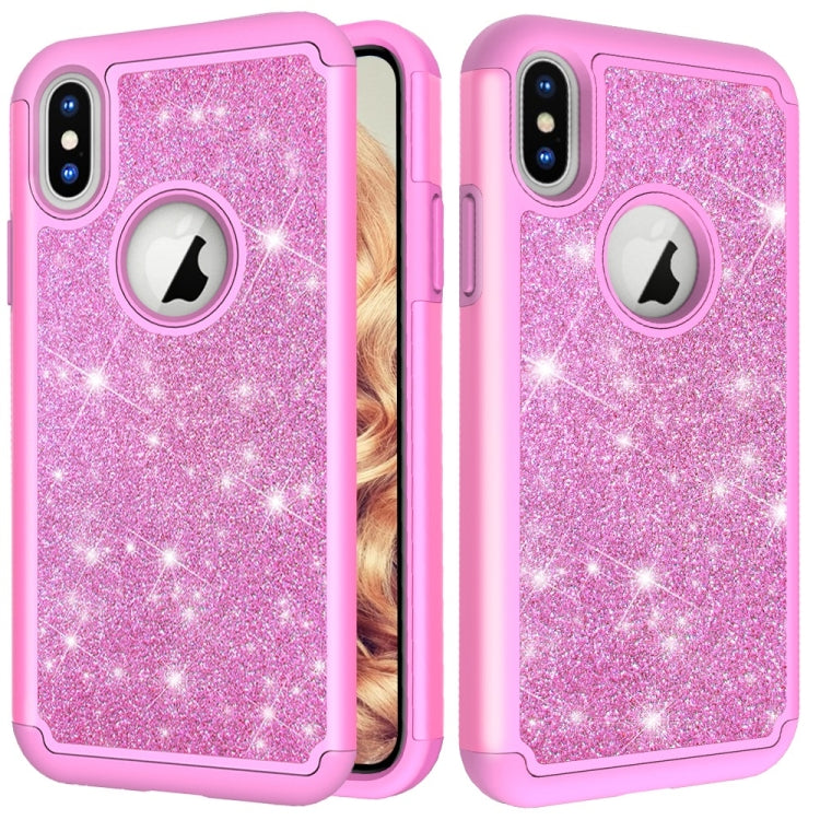 For iPhone X / XS Glitter Powder Contrast Skin Shockproof Silicone + PC Protective Case