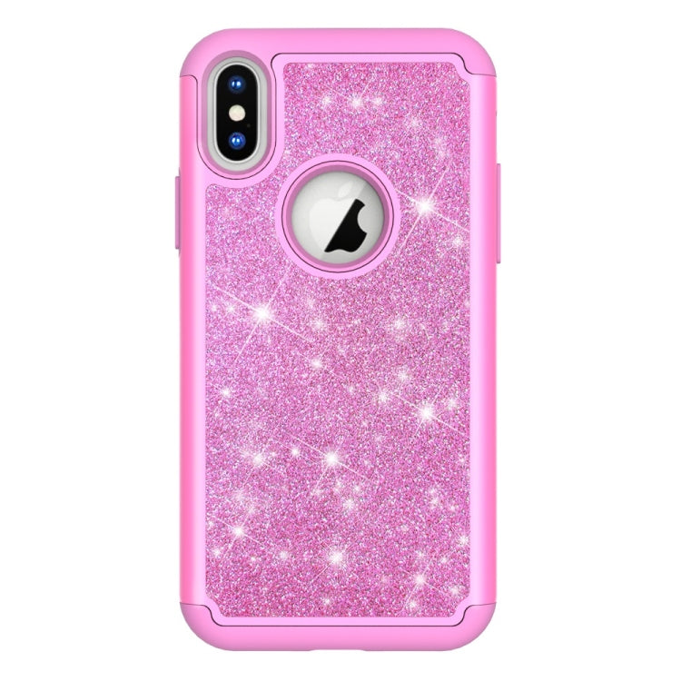 For iPhone X / XS Glitter Powder Contrast Skin Shockproof Silicone + PC Protective Case