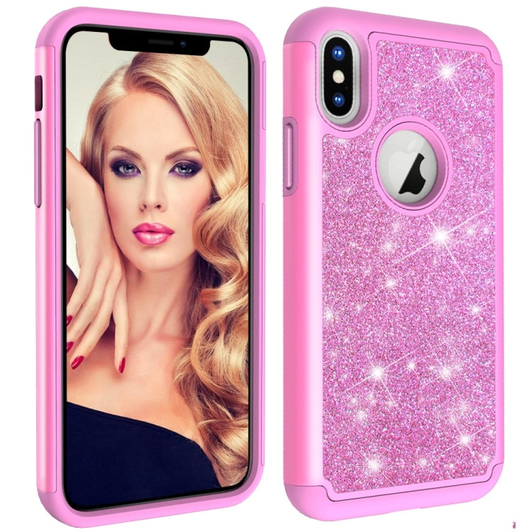 For iPhone X / XS Glitter Powder Contrast Skin Shockproof Silicone + PC Protective Case