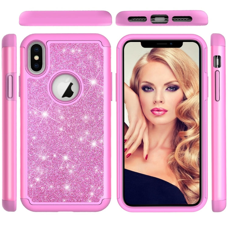 For iPhone X / XS Glitter Powder Contrast Skin Shockproof Silicone + PC Protective Case
