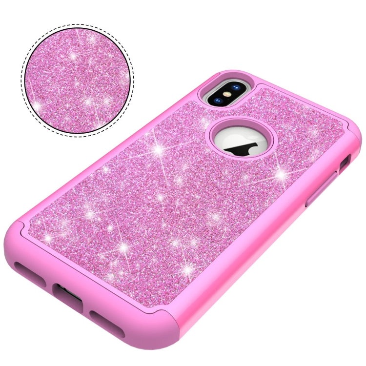 For iPhone X / XS Glitter Powder Contrast Skin Shockproof Silicone + PC Protective Case