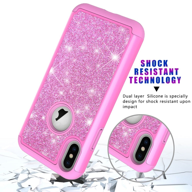 For iPhone X / XS Glitter Powder Contrast Skin Shockproof Silicone + PC Protective Case