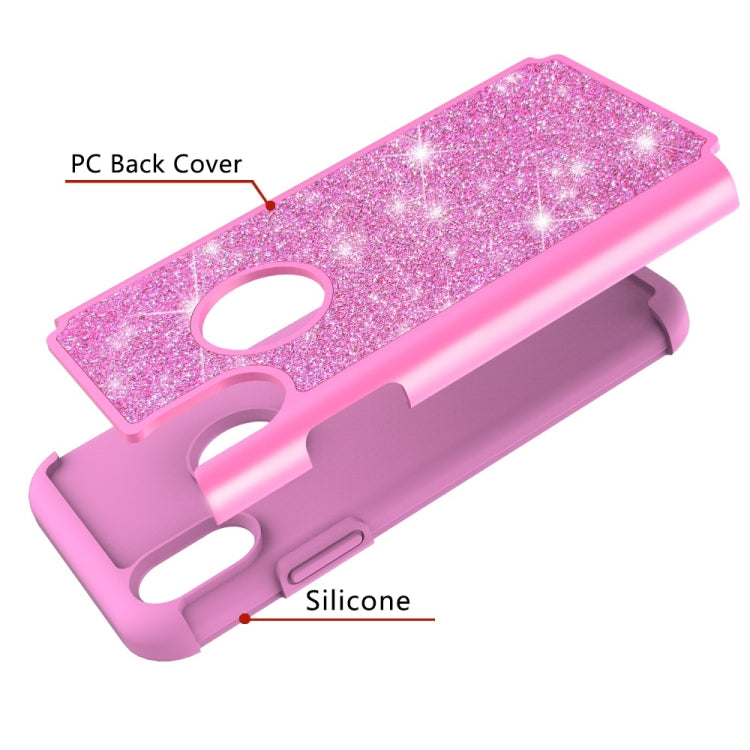 For iPhone X / XS Glitter Powder Contrast Skin Shockproof Silicone + PC Protective Case