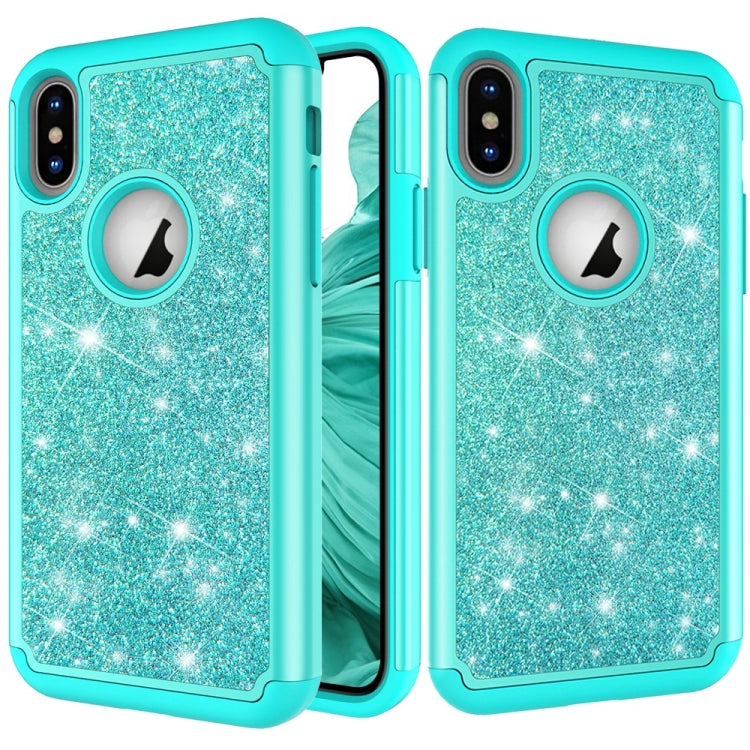 For iPhone X / XS Glitter Powder Contrast Skin Shockproof Silicone + PC Protective Case