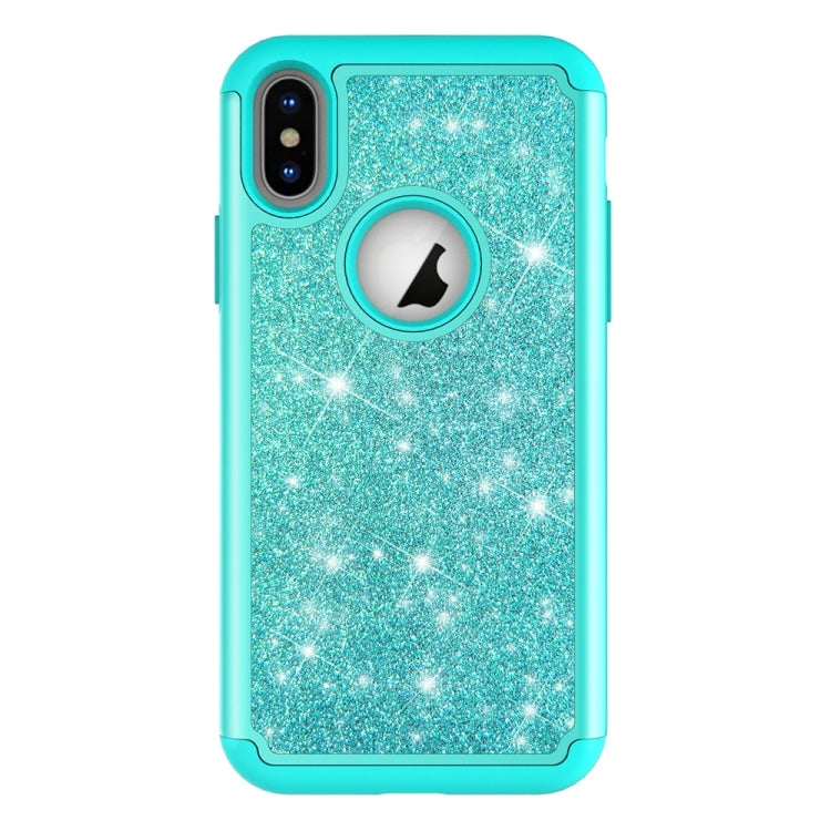 For iPhone X / XS Glitter Powder Contrast Skin Shockproof Silicone + PC Protective Case