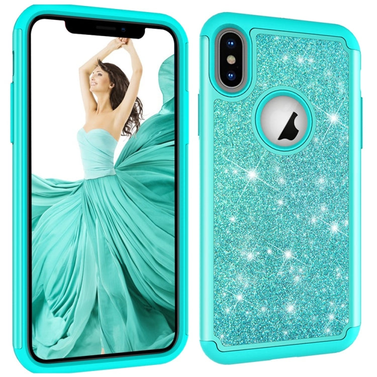 For iPhone X / XS Glitter Powder Contrast Skin Shockproof Silicone + PC Protective Case