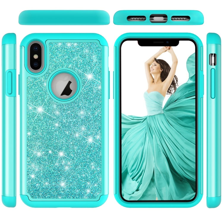 For iPhone X / XS Glitter Powder Contrast Skin Shockproof Silicone + PC Protective Case