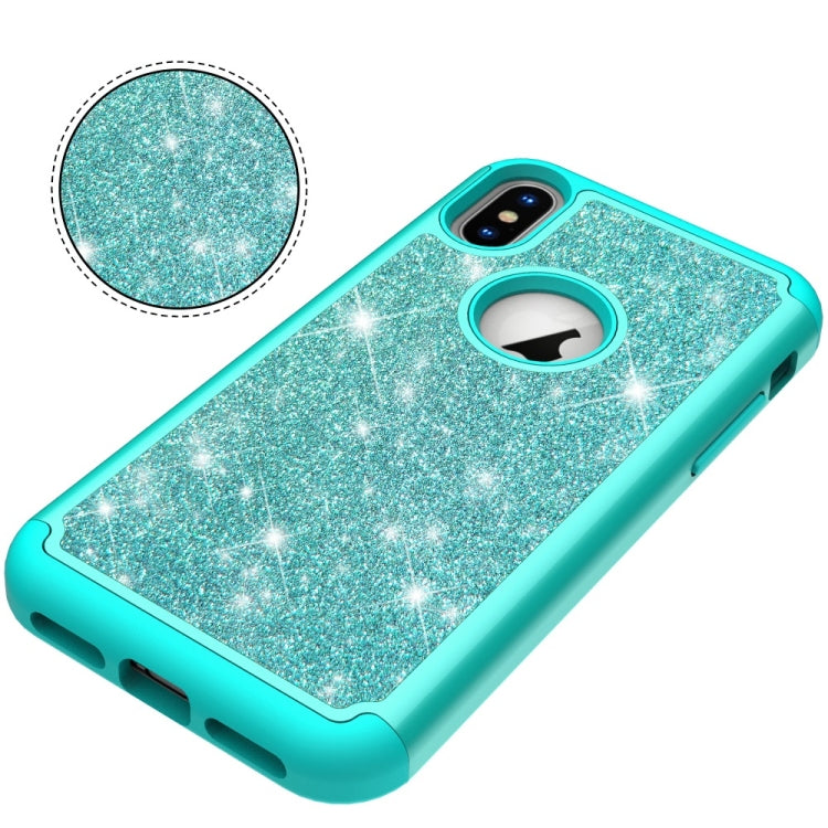 For iPhone X / XS Glitter Powder Contrast Skin Shockproof Silicone + PC Protective Case