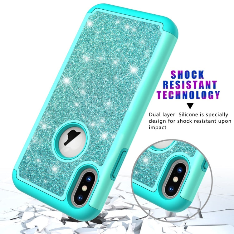 For iPhone X / XS Glitter Powder Contrast Skin Shockproof Silicone + PC Protective Case