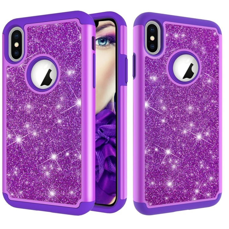 For iPhone X / XS Glitter Powder Contrast Skin Shockproof Silicone + PC Protective Case