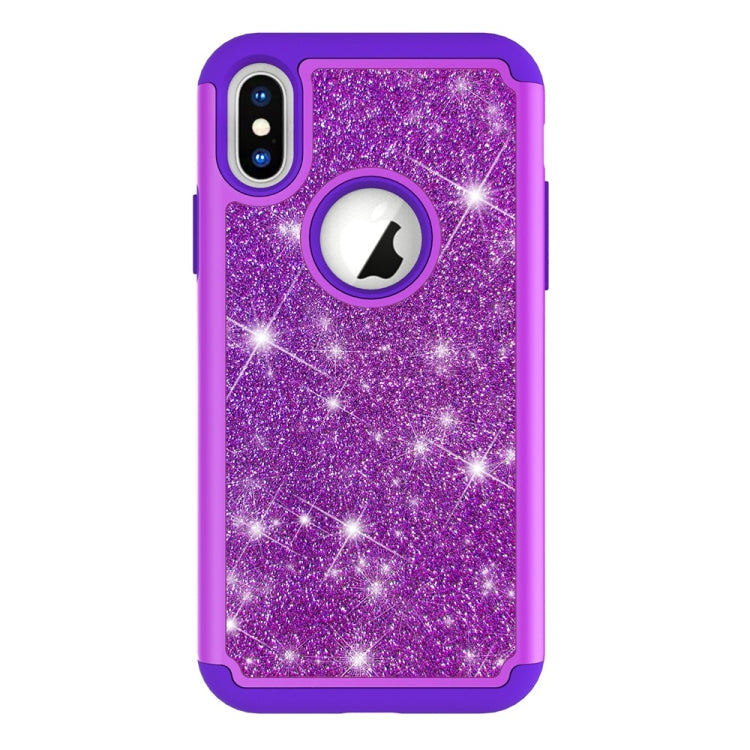 For iPhone X / XS Glitter Powder Contrast Skin Shockproof Silicone + PC Protective Case