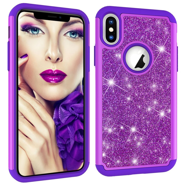 For iPhone X / XS Glitter Powder Contrast Skin Shockproof Silicone + PC Protective Case