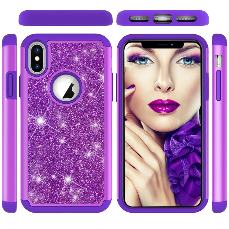 For iPhone X / XS Glitter Powder Contrast Skin Shockproof Silicone + PC Protective Case