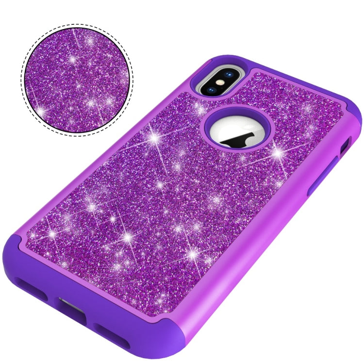 For iPhone X / XS Glitter Powder Contrast Skin Shockproof Silicone + PC Protective Case