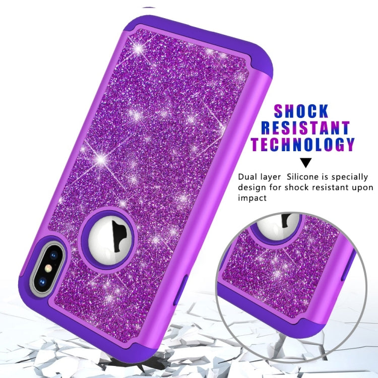 For iPhone X / XS Glitter Powder Contrast Skin Shockproof Silicone + PC Protective Case
