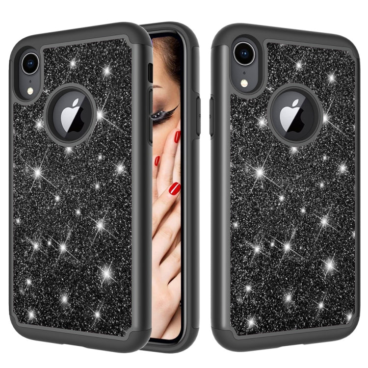 For iPhone XR Glitter Powder Contrast Skin Shockproof Silicone + PC Protective Case