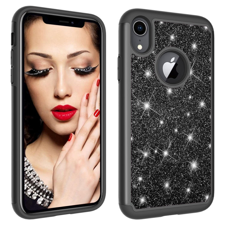 For iPhone XR Glitter Powder Contrast Skin Shockproof Silicone + PC Protective Case