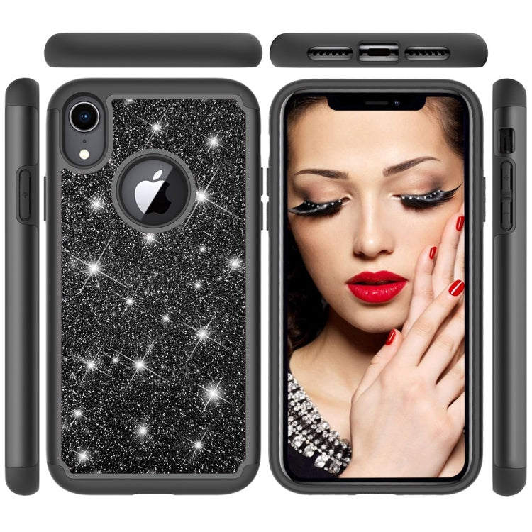 For iPhone XR Glitter Powder Contrast Skin Shockproof Silicone + PC Protective Case