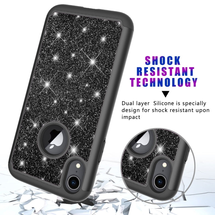 For iPhone XR Glitter Powder Contrast Skin Shockproof Silicone + PC Protective Case