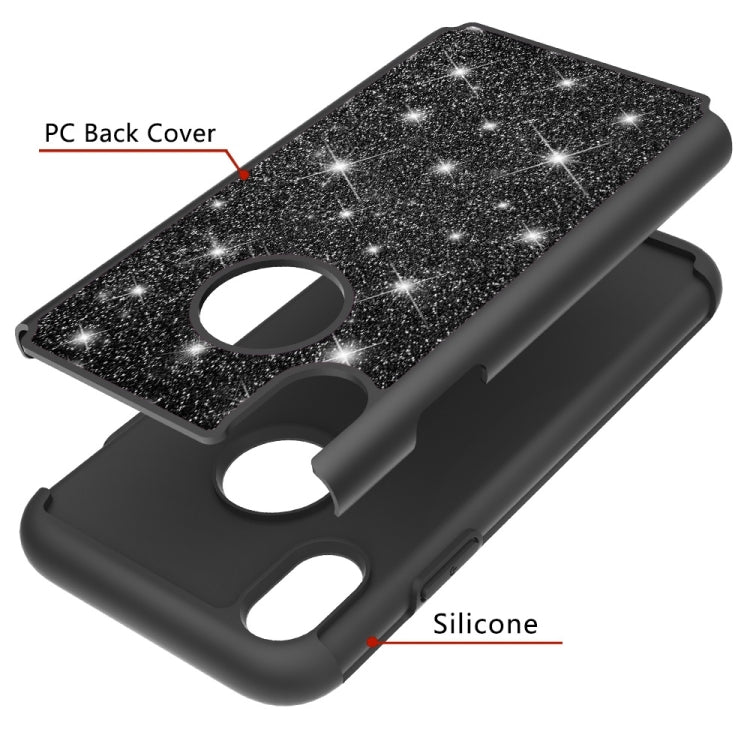 For iPhone XR Glitter Powder Contrast Skin Shockproof Silicone + PC Protective Case