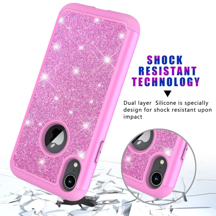 For iPhone XR Glitter Powder Contrast Skin Shockproof Silicone + PC Protective Case