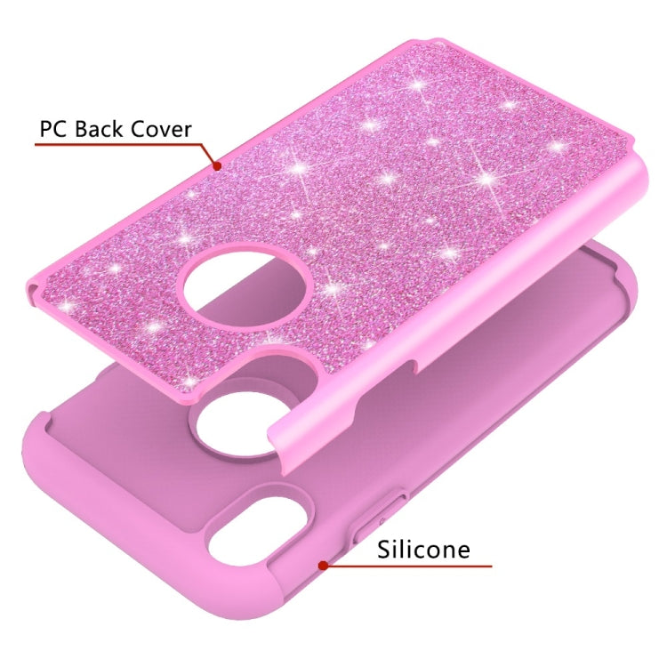 For iPhone XR Glitter Powder Contrast Skin Shockproof Silicone + PC Protective Case