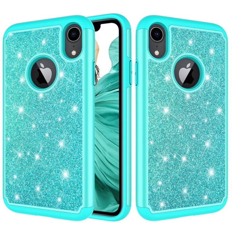For iPhone XR Glitter Powder Contrast Skin Shockproof Silicone + PC Protective Case