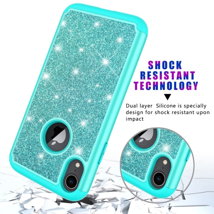For iPhone XR Glitter Powder Contrast Skin Shockproof Silicone + PC Protective Case