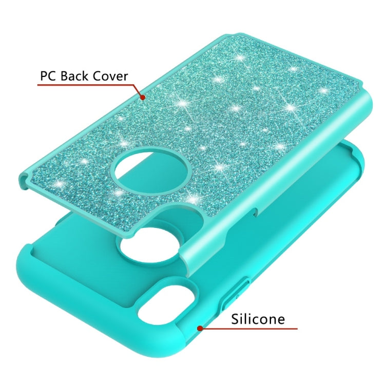 For iPhone XR Glitter Powder Contrast Skin Shockproof Silicone + PC Protective Case