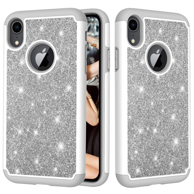 For iPhone XR Glitter Powder Contrast Skin Shockproof Silicone + PC Protective Case