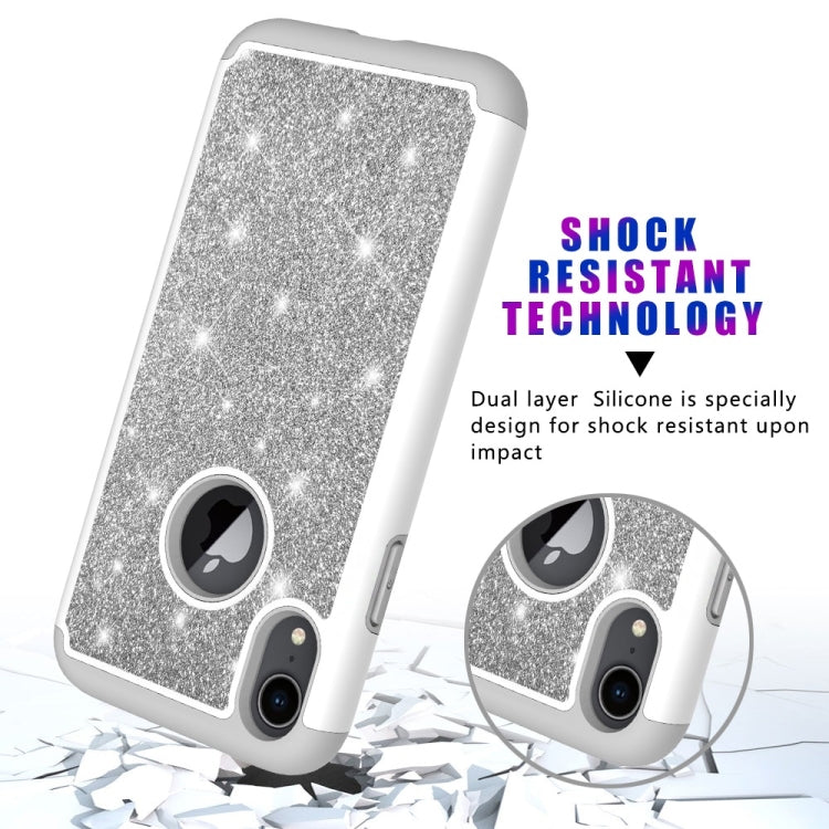 For iPhone XR Glitter Powder Contrast Skin Shockproof Silicone + PC Protective Case