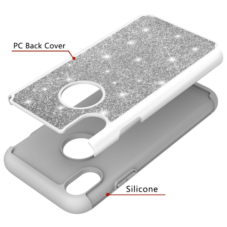For iPhone XR Glitter Powder Contrast Skin Shockproof Silicone + PC Protective Case