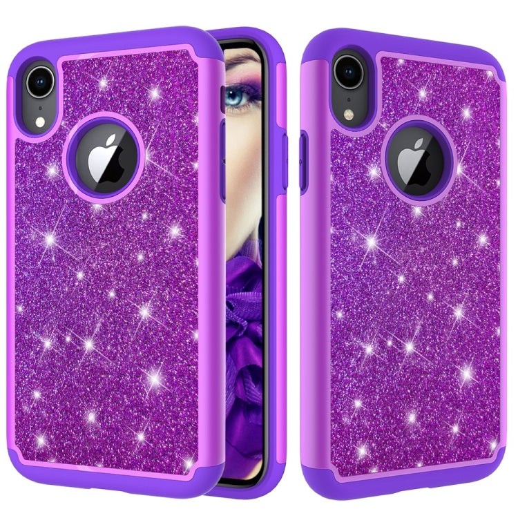 For iPhone XR Glitter Powder Contrast Skin Shockproof Silicone + PC Protective Case