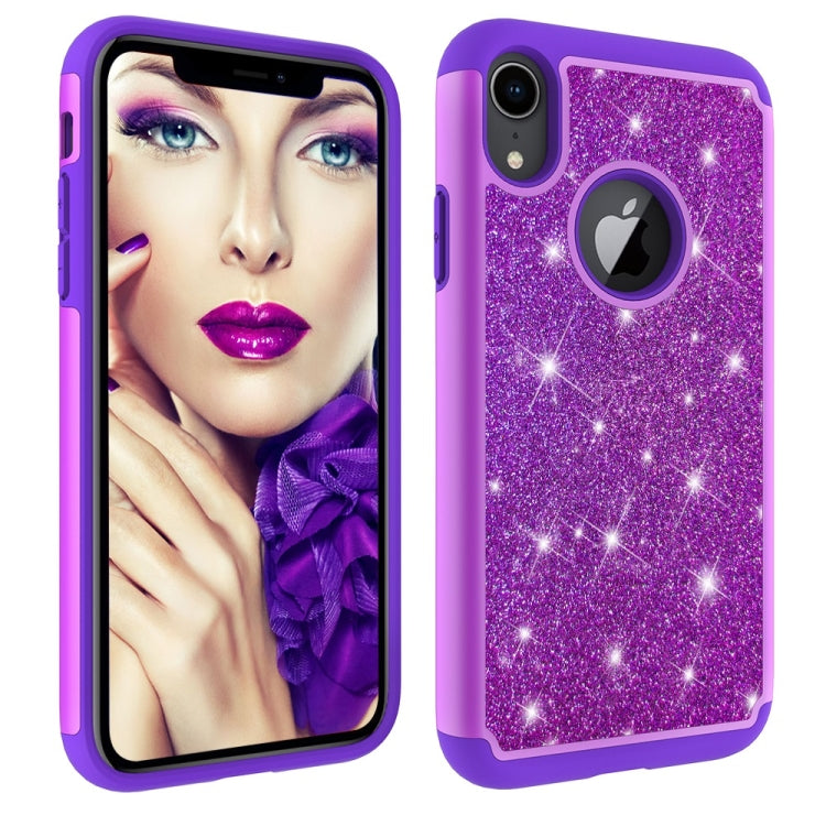 For iPhone XR Glitter Powder Contrast Skin Shockproof Silicone + PC Protective Case