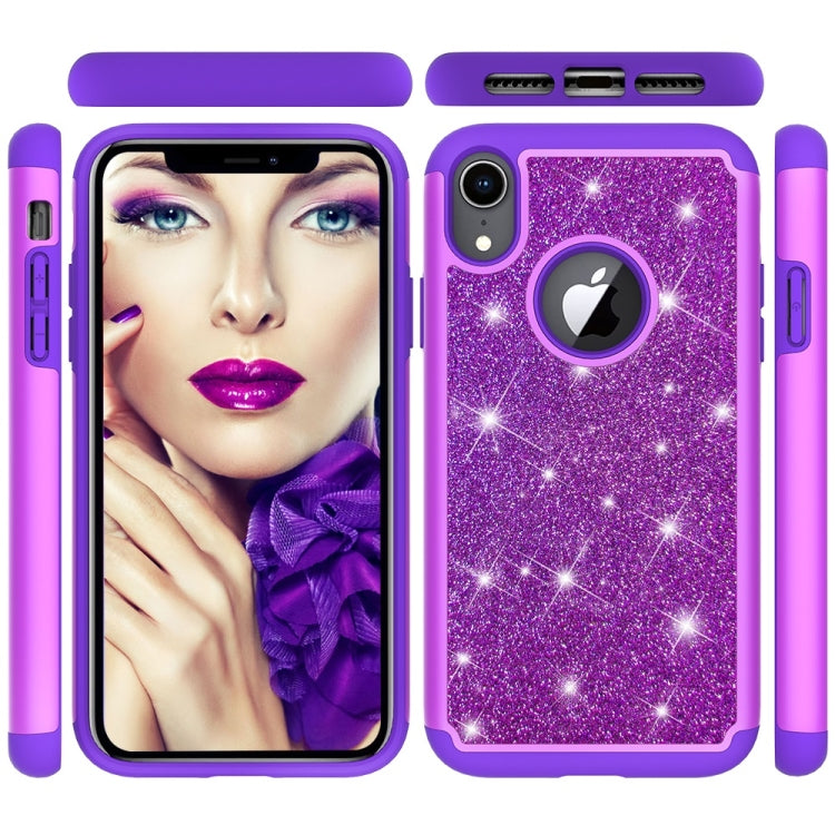 For iPhone XR Glitter Powder Contrast Skin Shockproof Silicone + PC Protective Case