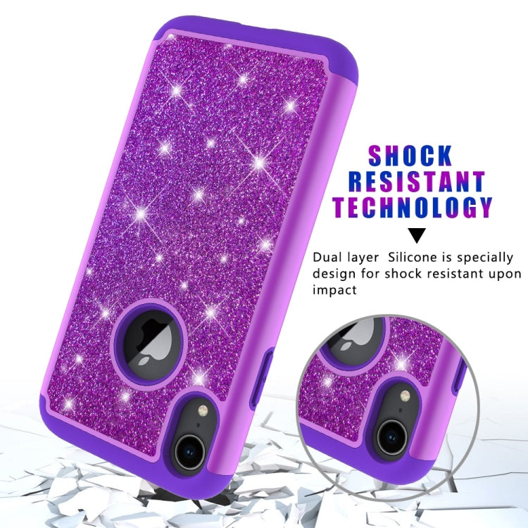 For iPhone XR Glitter Powder Contrast Skin Shockproof Silicone + PC Protective Case