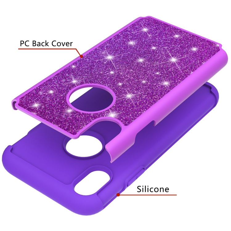 For iPhone XR Glitter Powder Contrast Skin Shockproof Silicone + PC Protective Case