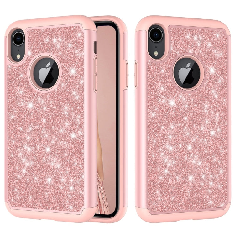 For iPhone XR Glitter Powder Contrast Skin Shockproof Silicone + PC Protective Case