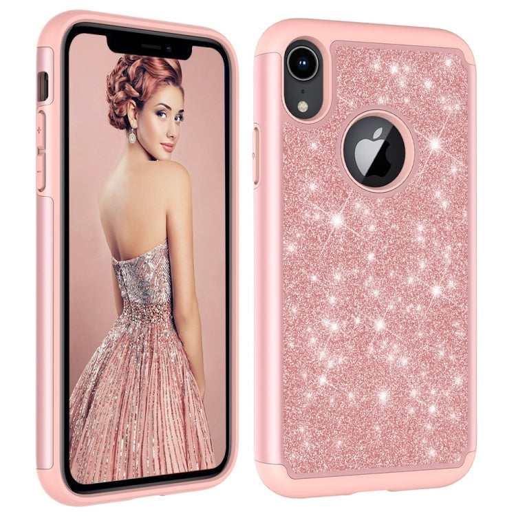 For iPhone XR Glitter Powder Contrast Skin Shockproof Silicone + PC Protective Case