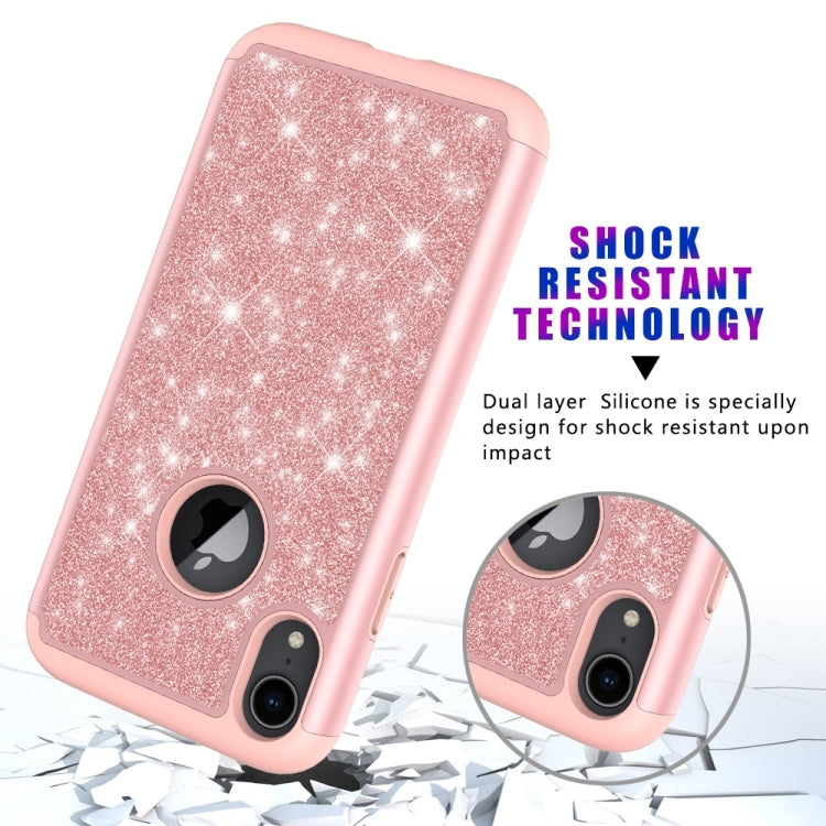 For iPhone XR Glitter Powder Contrast Skin Shockproof Silicone + PC Protective Case