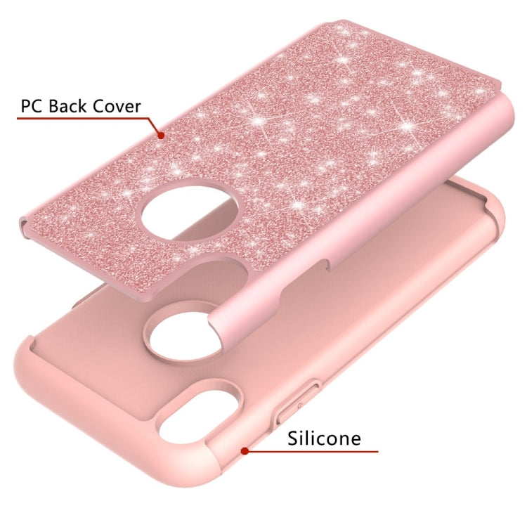 For iPhone XR Glitter Powder Contrast Skin Shockproof Silicone + PC Protective Case