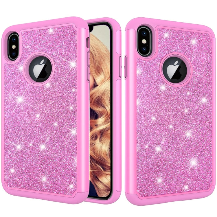 For iPhone XS Max Glitter Powder Contrast Skin Shockproof Silicone + PC Protective Case