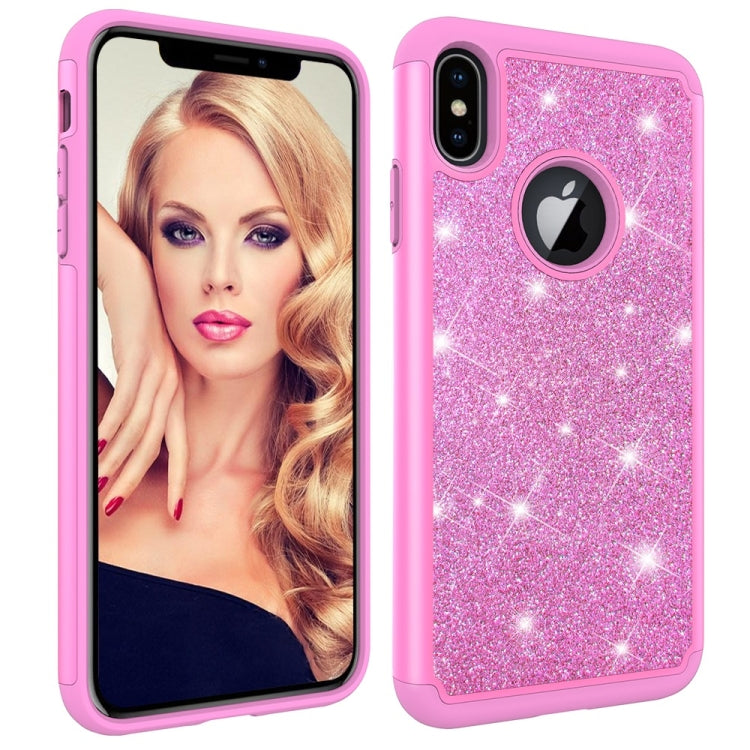For iPhone XS Max Glitter Powder Contrast Skin Shockproof Silicone + PC Protective Case